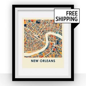 New Orleans Karte Grafik - vollfarbig Karte Plakat