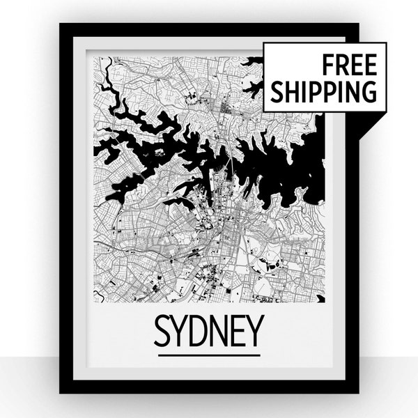 Mappa di Sydney - australia mappa stampa - Poster Art Deco serie