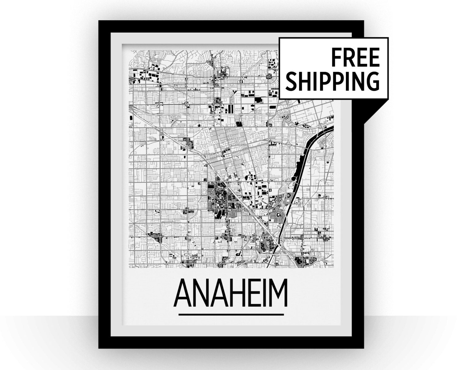 アナハイム地図ポスター - アメリカ地図プリント - アールデコシリーズ