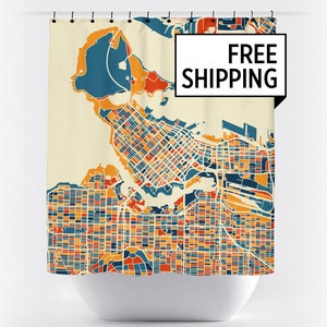 Vancouver Map Shower Curtain - canada Shower Curtain - Chroma Series