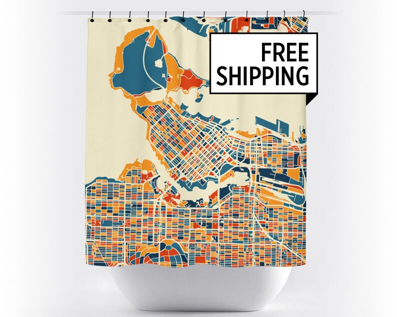 Vancouver Map Shower Curtain Canada Shower Curtain Chroma Etsy