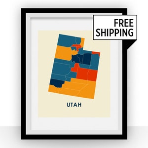 Utah Map Print - Full Color Map Poster