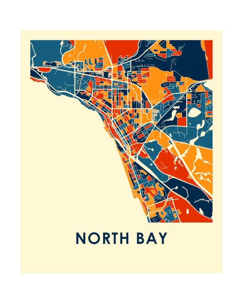 North Bay Ontario Map Print Full Color Map Poster Etsy