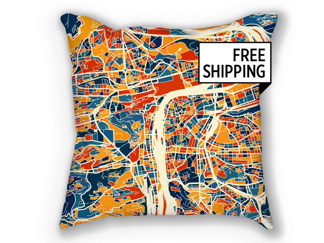 Prague Map Pillow Czech Map Pillow 18x18 Etsy