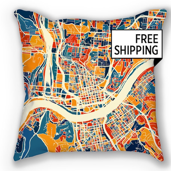 Cincinnati Map Pillow - Ohio Map Pillow 18x18