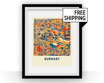 Burnaby British Columbia Map Print - Full Color Map Poster