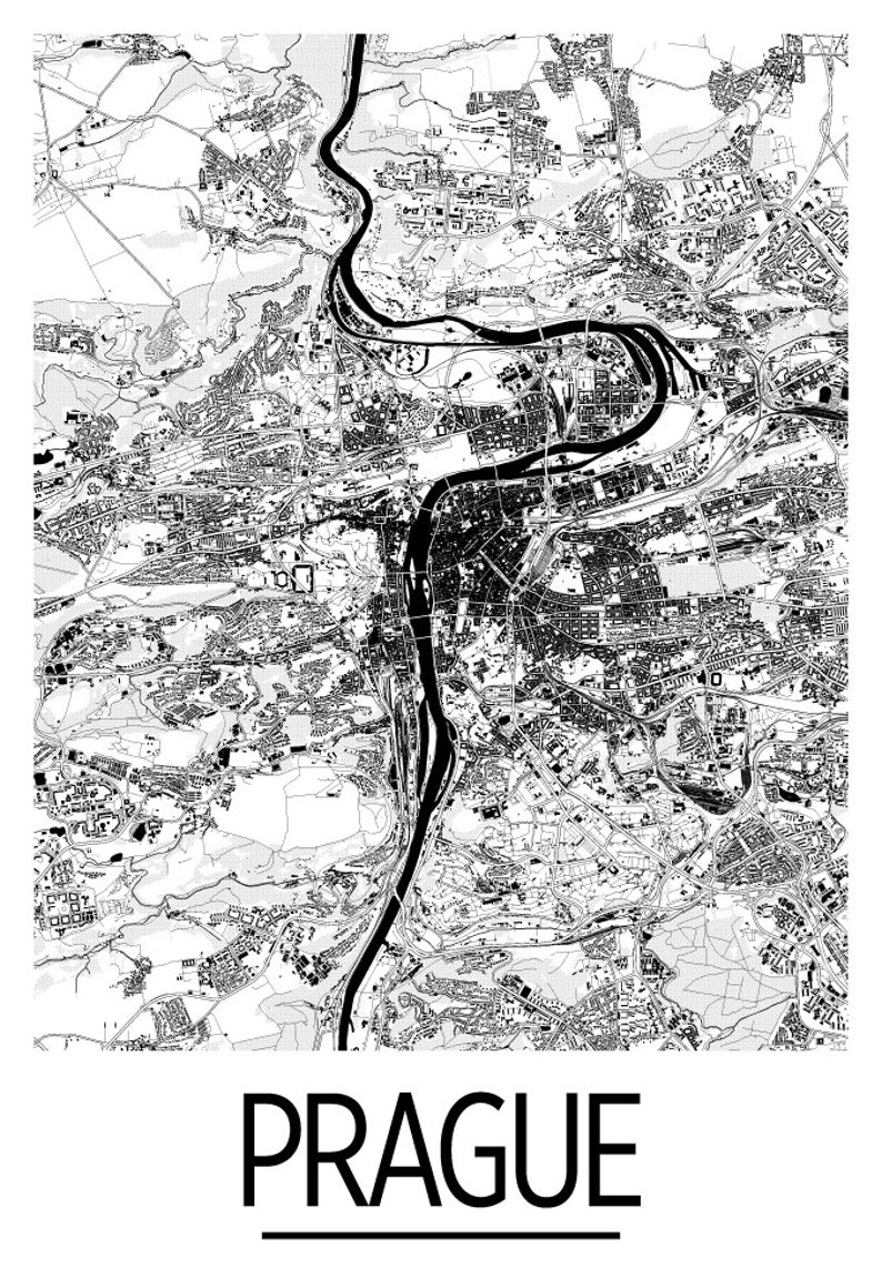 Prague Map Poster Czech Republic Map Print Art Deco Series Etsy