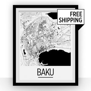 Baku Map Poster - azerbaijan Map Print - Art Deco Series