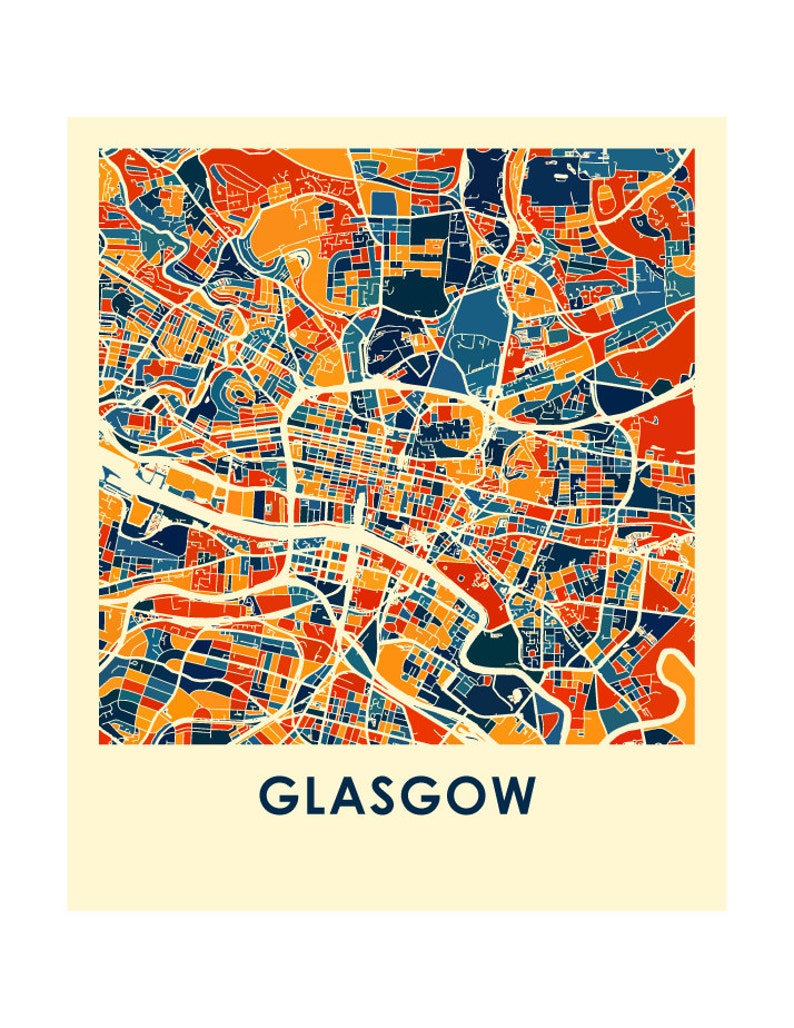 Glasgow Map Print Full Color Map Poster Etsy
