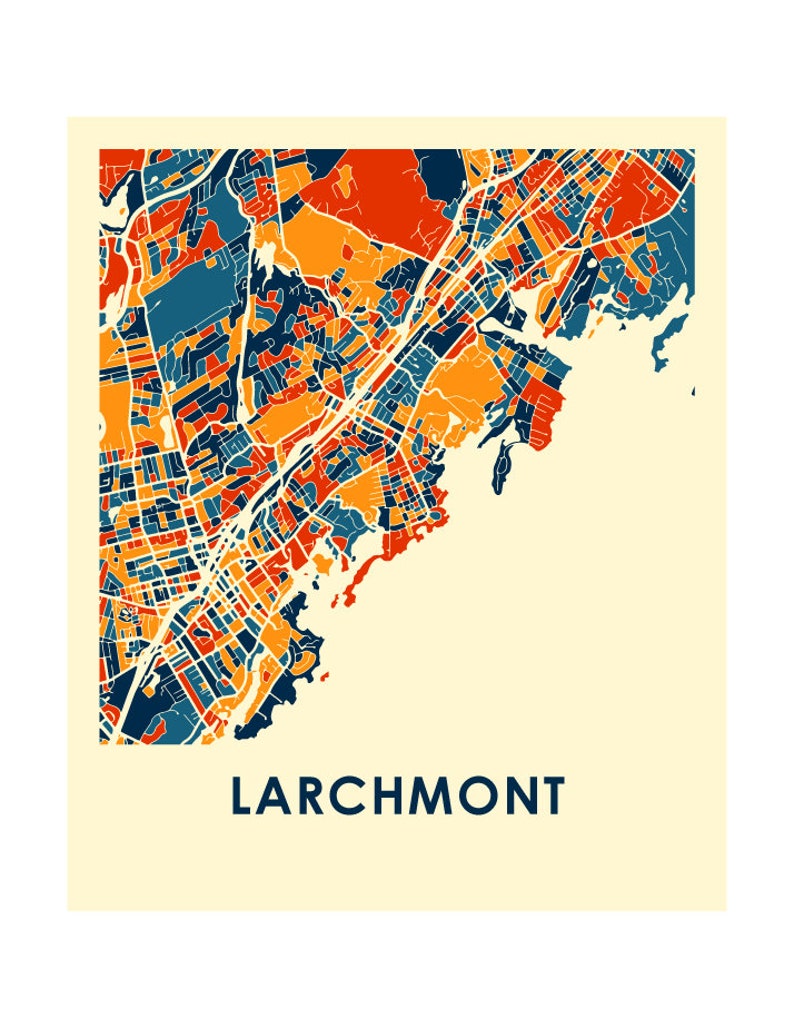 Larchmont NY Map Print Full Color Map Poster Etsy