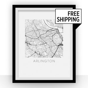 Arlington VA Map Black and White Print - virginia Black and White Map Print