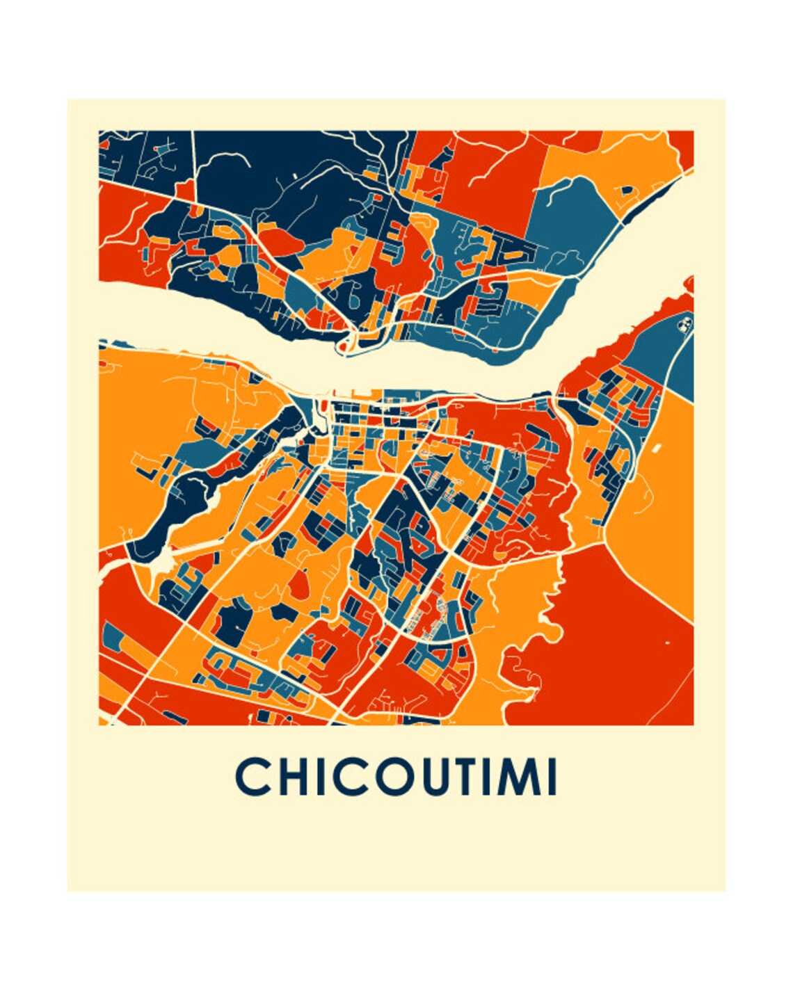 Chicoutimi Quebec Map Print Full Color Map Poster Etsy
