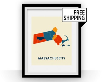 Massachusetts Map Print - Full Color Map Poster