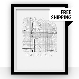 Salt Lake City Map Black and White Print - utah Black and White Map Print