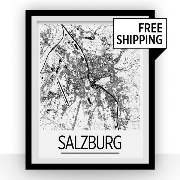 Salzburg Map Poster - austria Map Print - Art Deco Series