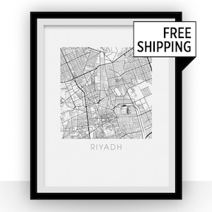 Riyadh Map Black and White Print - saudi arabia Black and White Map Print