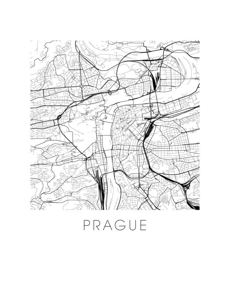 Prague Map Black and White Print Czech Republic Black and - Etsy