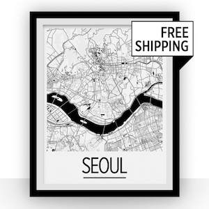 Seoul Map Poster - south korea Map Print - Art Deco Series