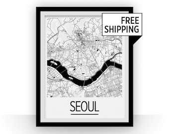 Seoul Map Poster - south korea Map Print - Art Deco Series