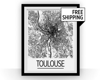 Toulouse Map Poster - france Map Print - Art Deco Series