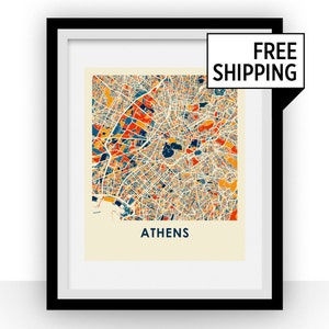 Athen Karte Grafik - vollfarbig Karte Plakat