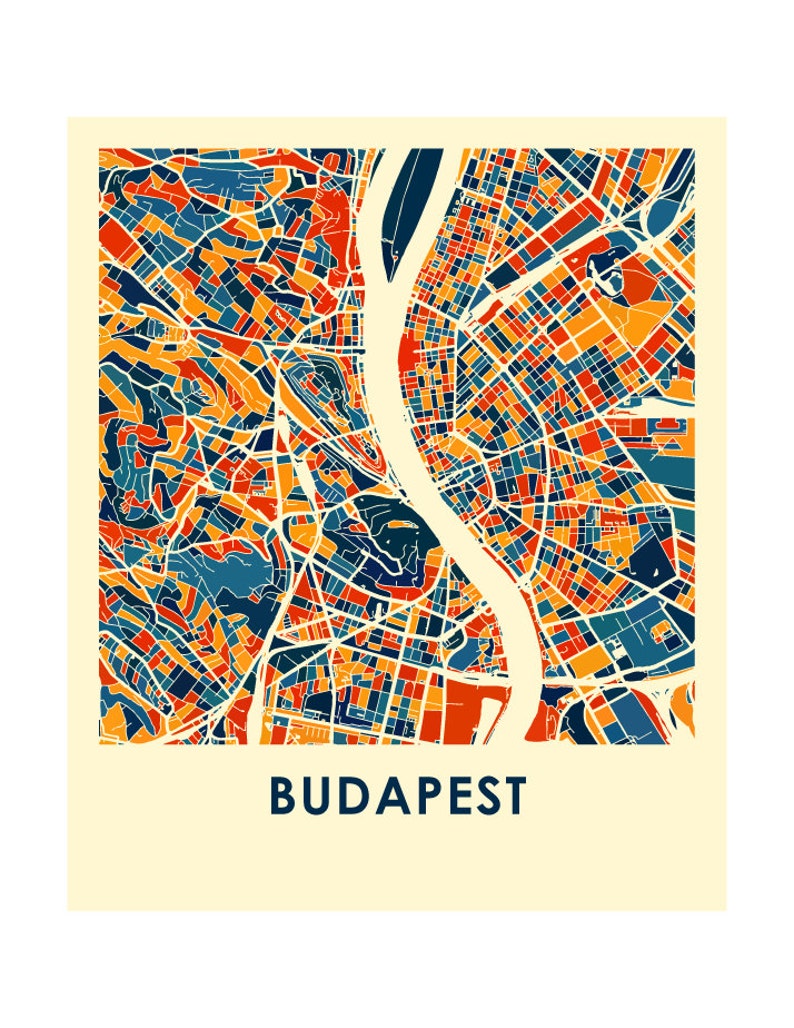 Budapest Map Print Full Color Map Poster image 2