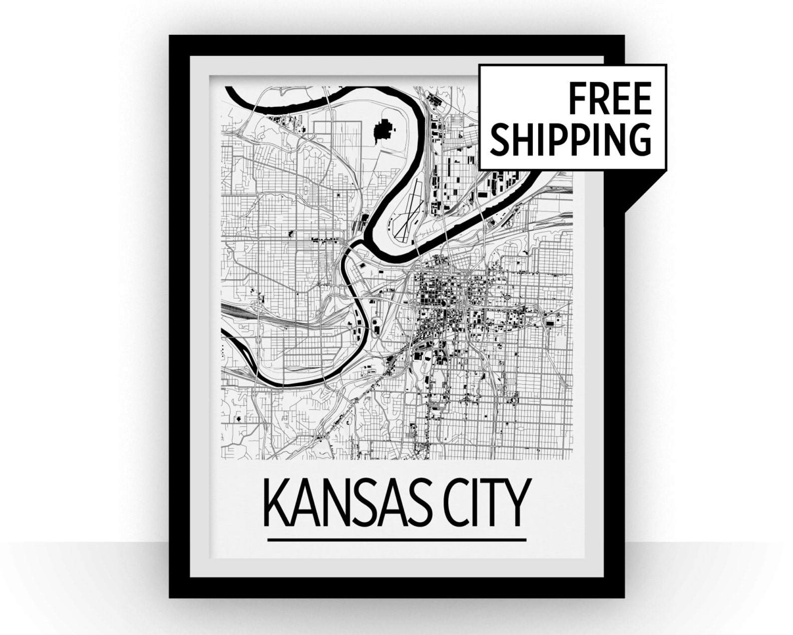 Kansas City Map Poster usa Map Print Art Deco Series Etsy