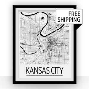 Kansas City Map Poster - usa Map Print - Art Deco Series