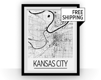 Kansas City Map Poster - usa Map Print - Art Deco Series