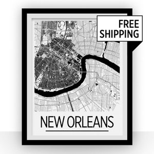 La Nouvelle-Orléans carte série Art déco d'affiches - usa Map Print-