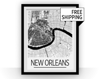 Nueva Orleans mapa Poster - impresión de mapa de Estados Unidos - Art Deco serie