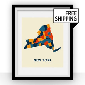 New York carte Estampe - affiche carte polychrome
