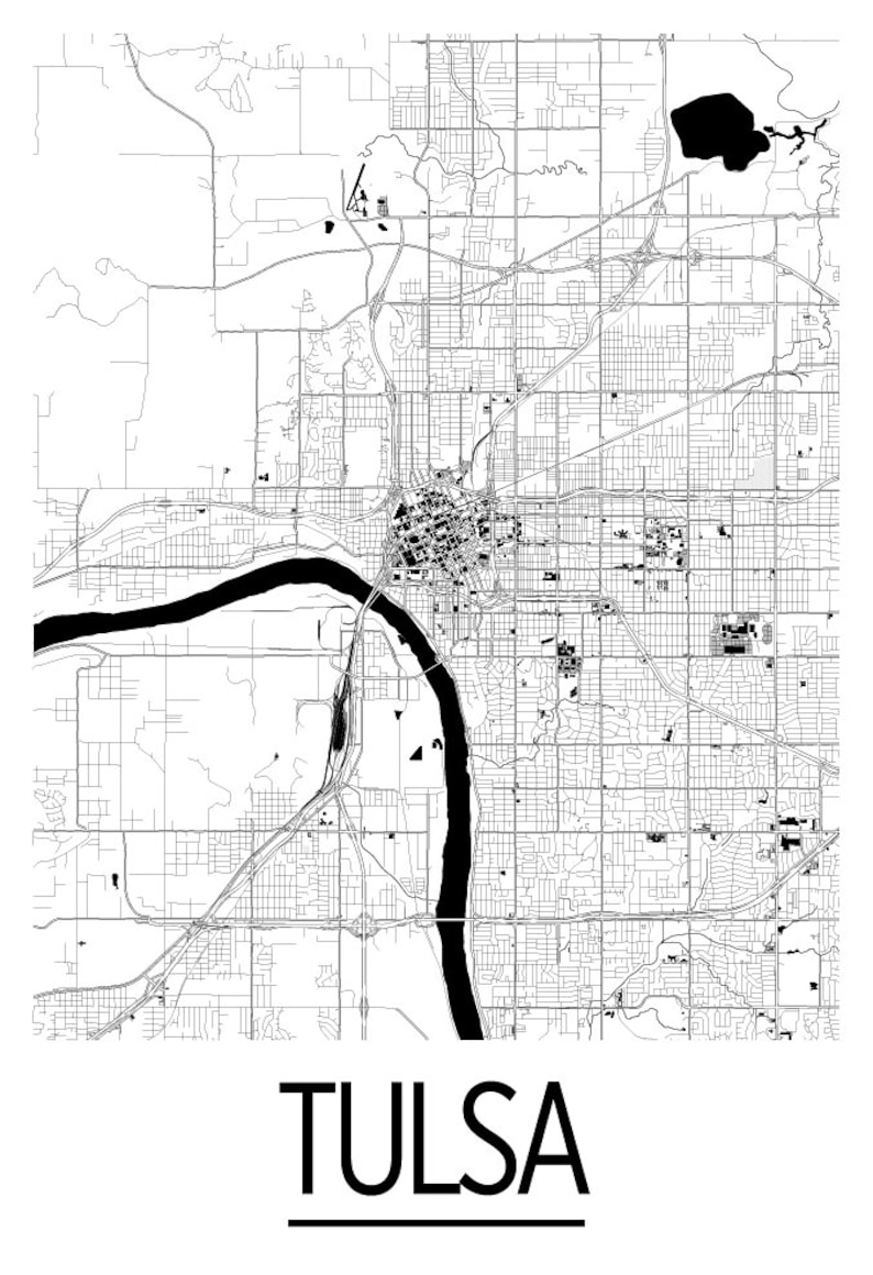 Tulsa Map Poster Usa Map Print Art Deco Series Etsy