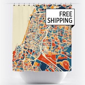 Tel Aviv Map Shower Curtain - israel Shower Curtain - Chroma Series
