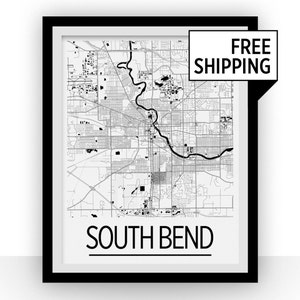 South Bend Map Poster - usa Map Print - Art Deco Series