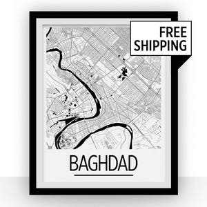 Baghdad Map Poster - Iraq Map Print - Art Deco Series