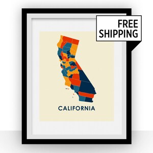 California Map Print - Full Color Map Poster