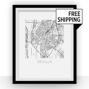 Sevilla Map Black and White Print - spain Black and White Map Print