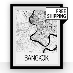 Bangkok Map Poster - thailand Map Print - Art Deco Series