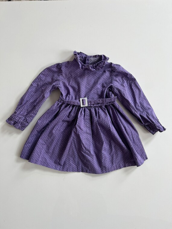 Handmade Purple Dress with Ruffle Collar and Belt… - image 1