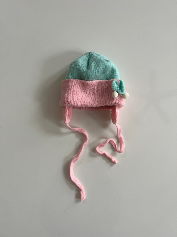 Vintage Acrylic Knit Hat for Baby Girl in Mint Gr… - image 1