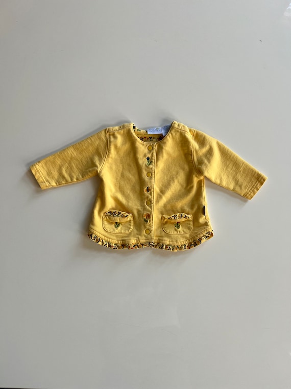 Vintage Yellow Cotton Cardigan with Spring Floral… - image 1