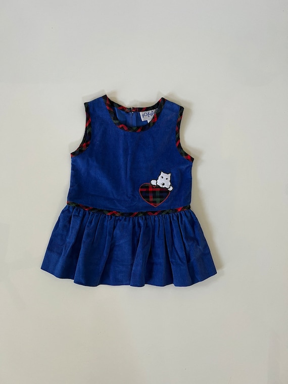 Vintage Cobalt Blue Corduroy Dress Jumper with Sc… - image 1