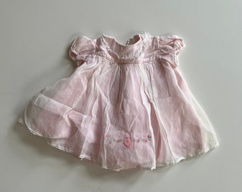 Vintage Pale Pink Baby Dress with Sheer Overlay and Tiny Lace Trimmed Collar by Honey Suckle Baby Girl Vintage Dress Spring Baby Summer Baby