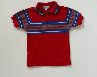 Vintage Oshkosh Primary Polo Short in Retro Red White and Blue with Stripes Across Chest Red Osh Kosh Short Toddler Boy Retro Polo Top 5T