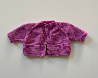 Vintage Handmade Knit Cardigan Newborn Girl Lilac Purple Baby Knits Baby Sweater Purple Handmade Cardigan Winter Baby Gift