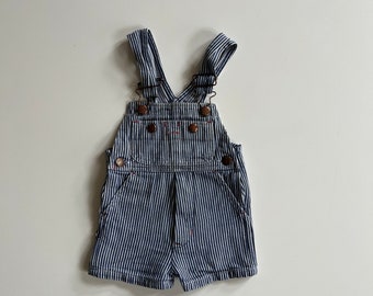 Vintage Engineer Stripe Shortalls Navy Blue and White Striped Shortalls by Big Mac Overall Shorts Trains Boy Play Shorts Coverall
