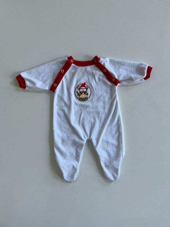 Vintage First Christmas Baby Footie White Terrycl… - image 1