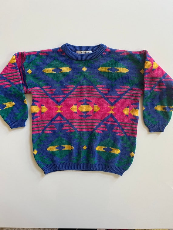 Vintage Acrylic Machine Knit Girls Sweater 80s Gir