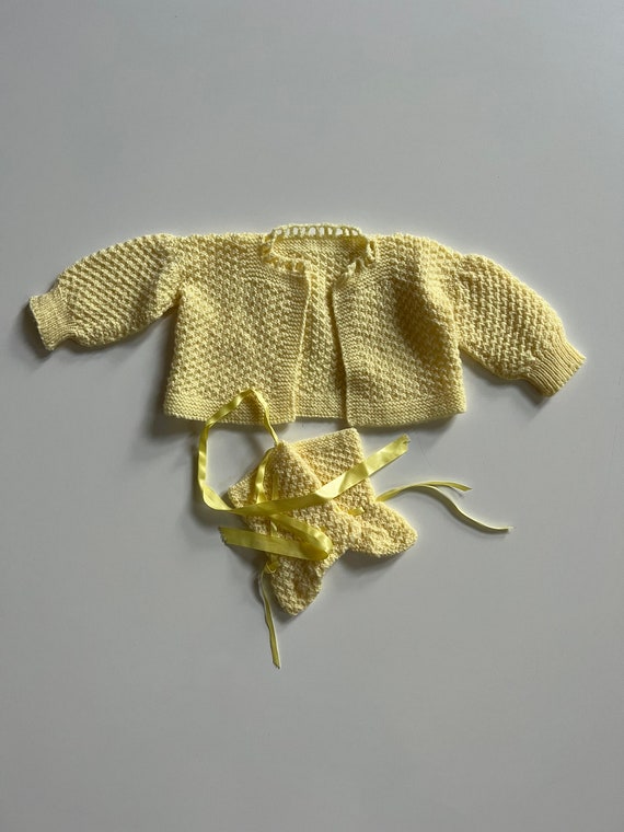 Vintage Yellow Cardigan Baby Sweater Yellow Knit … - image 1